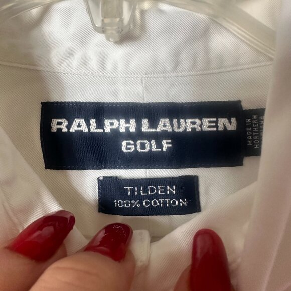 Ralph Lauren Golf shirt sz mens L white pocket crest Tilden cotton button up - Picture 4 of 6